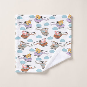 Cute Animals In Helicopter Pattern Wash Cloth
