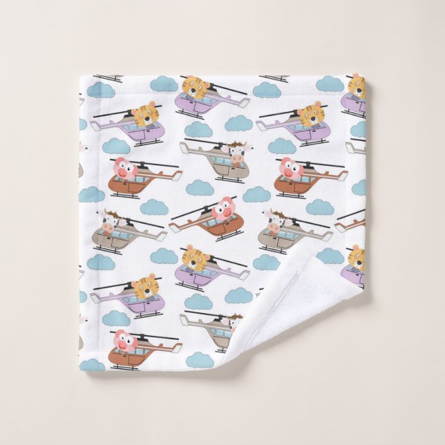 Cute Animals In Helicopter Pattern Wash Cloth (Wash Cloth)