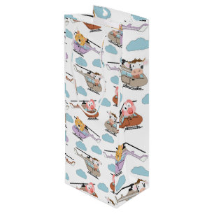Cute Animals In Helicopter Pattern Wine Gift Bag