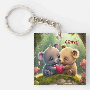 Cute animals in love key ring
