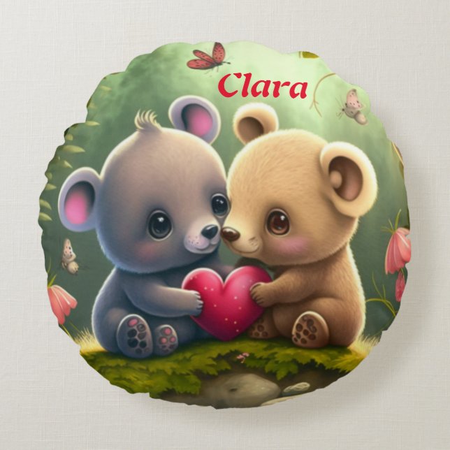 Cute animals in love   round cushion (Front)