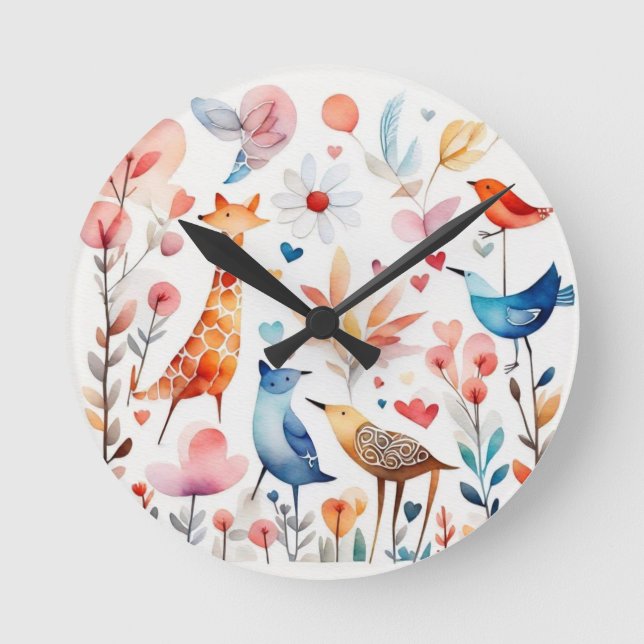 Cute animals in the garden round clock (Front)
