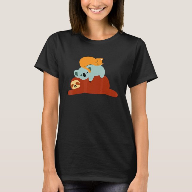 Cute Animals Koala Sloth Cat Kitty T-Shirt (Front)