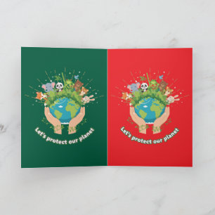 Cute Animals Let's Protect Our Planet Earth Day Card