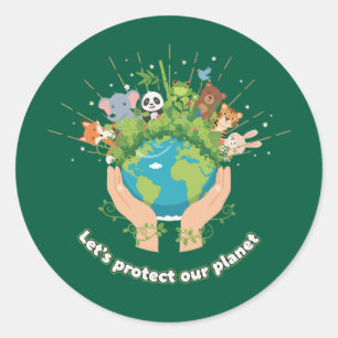 Cute Animals Let's Protect Our Planet Earth Day  Classic Round Sticker