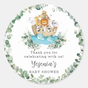 Cute Animals Noah's Ark Greenery Birthday Baby  Classic Round Sticker