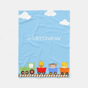 Cute Animals on Train Fleece Blanket