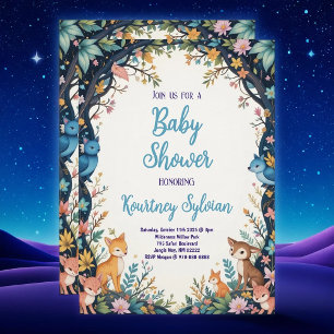 Cute Animals Pastel Floral Woodland Baby Shower Invitation