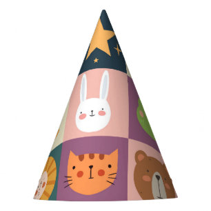Cute animals patchwork colourful party hat