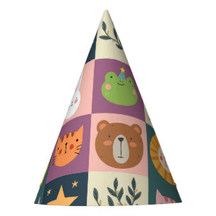 Cute animals patchwork colourful party hat