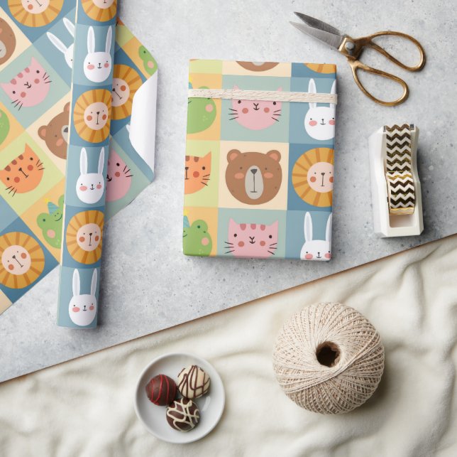 Cute Animals Patchwork Wrapping Paper (Crafts)