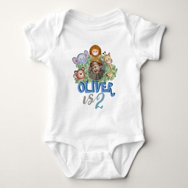 Cute animals photo frame trrain theme  baby bodysuit (Front)