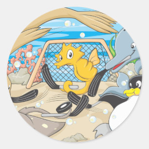 Cute Animals Player Water Hockey Goal Game Classic Round Sticker