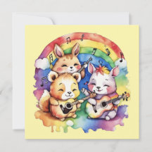 Cute animals playing music in the rainbow