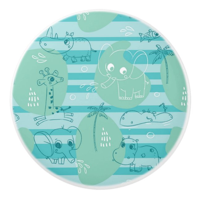 Cute animals playing with water 1 ceramic knob (Front)