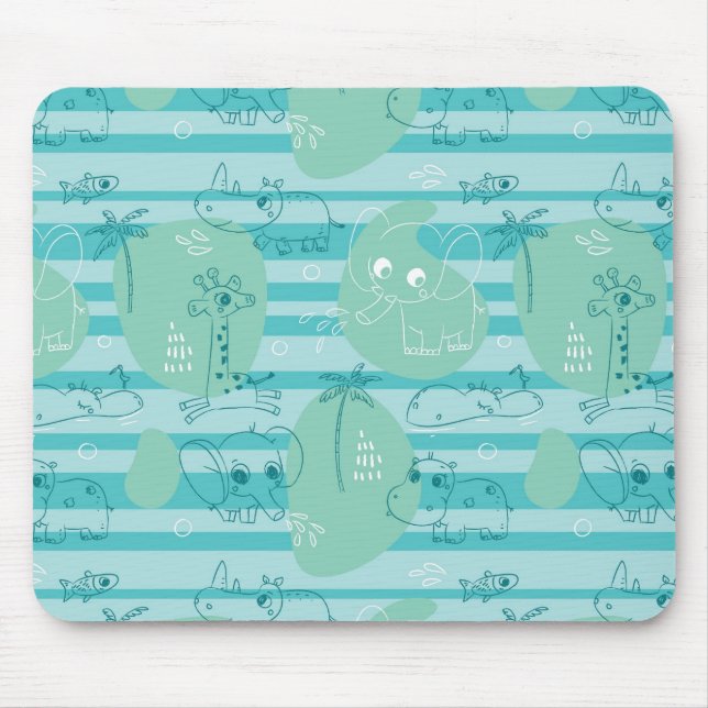 Cute animals playing with water 1 mouse mat (Front)
