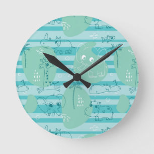 Cute animals playing with water 1 round clock