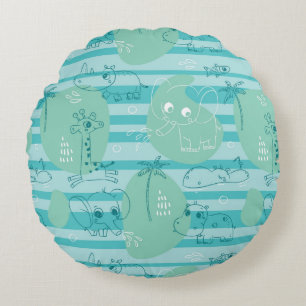 Cute animals playing with water 1 round cushion