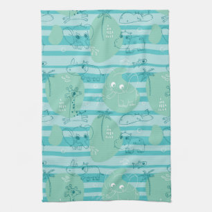 Cute animals playing with water 1 tea towel