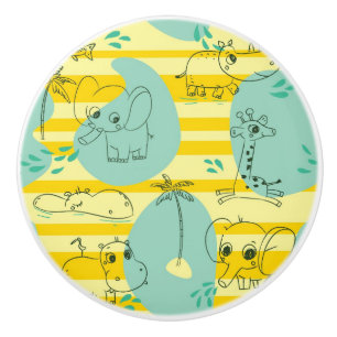 Cute animals playing with water 2 ceramic knob