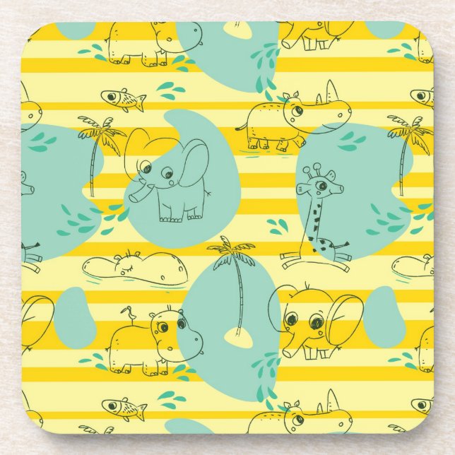 Cute animals playing with water 2 coaster (Front)