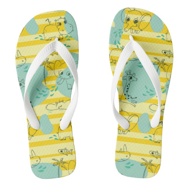 Cute animals playing with water 2 flip flops (Footbed)