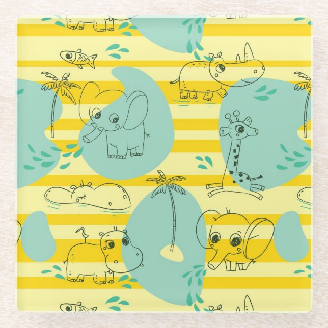 Cute animals playing with water 2 glass coaster (Front)