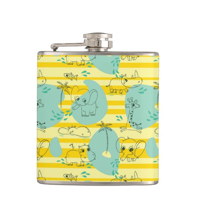 Cute animals playing with water 2 hip flask (Front)