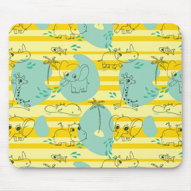Cute animals playing with water 2 mouse mat (Front)