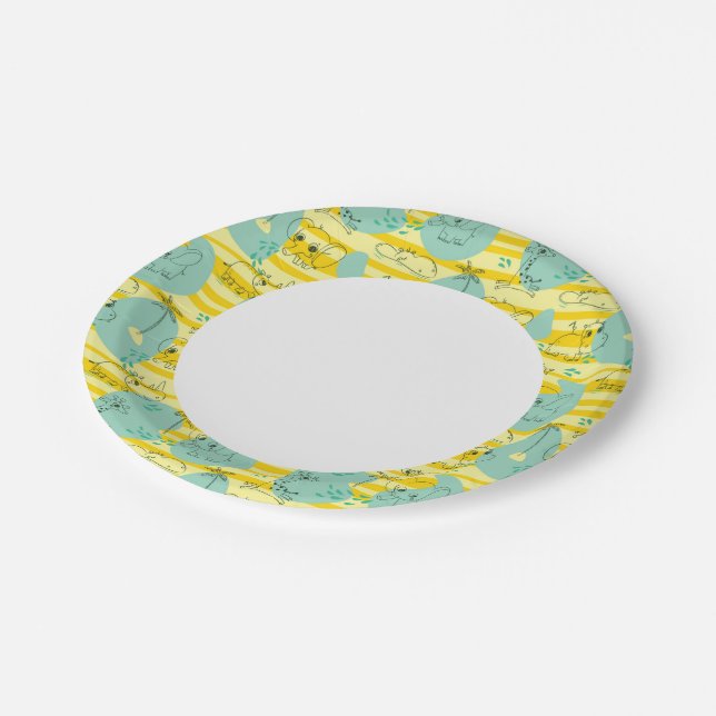 Cute animals playing with water 2 paper plate (Angled)