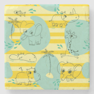 Cute animals playing with water 2 stone coaster