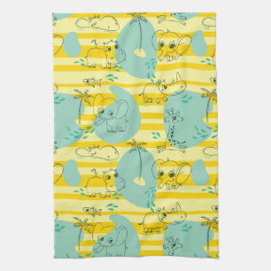 Cute animals playing with water 2 tea towel