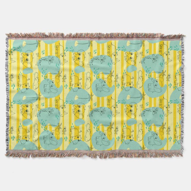 Cute animals playing with water 2 throw blanket (Front)