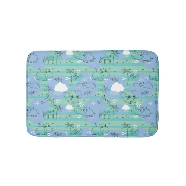 Cute animals playing with water 3 bath mat (Front)