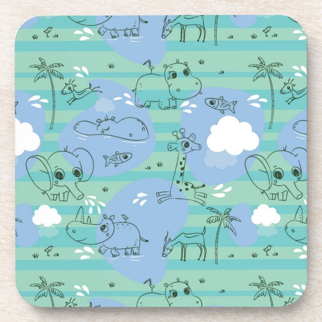 Cute animals playing with water 3 coaster (Front)