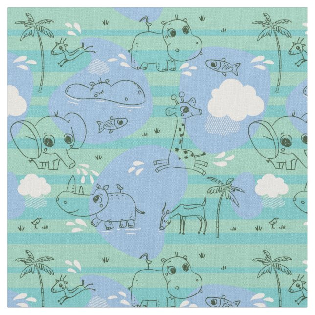 Cute animals playing with water 3 fabric (Close Up)