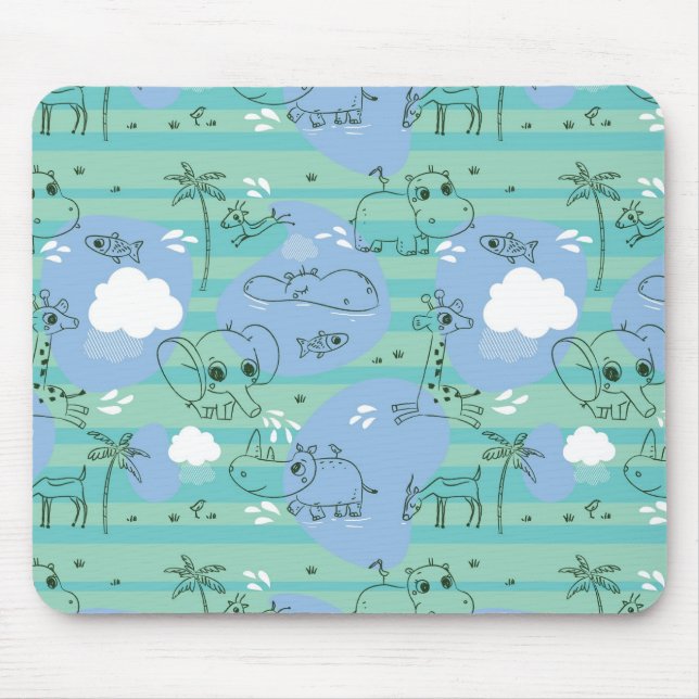 Cute animals playing with water 3 mouse mat (Front)