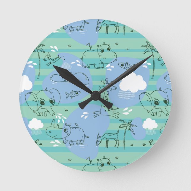 Cute animals playing with water 3 round clock (Front)