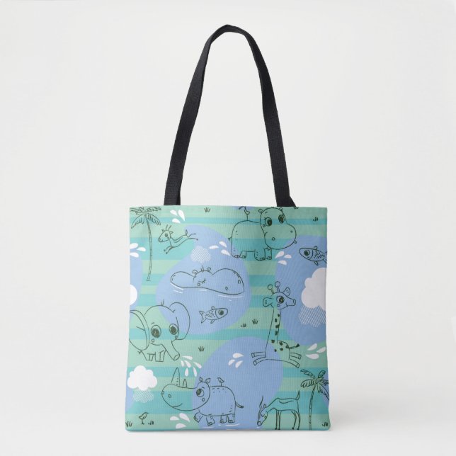Cute animals playing with water 3 tote bag (Front)
