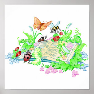 Cute Animals Reading Book Poster