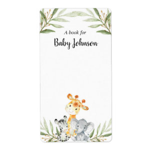 Cute animals safari baby shower book tags stickers