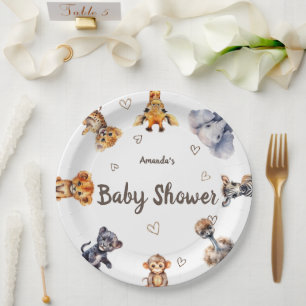 Cute Animals Safari Baby Shower Paper Plate