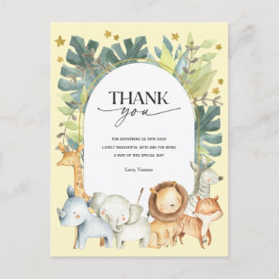 Cute animals Safari baby shower thank you postcard