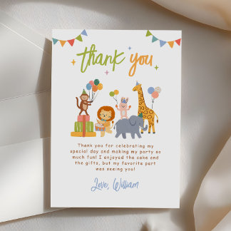 Cute Animals Safari Birthday Party Thank You Card