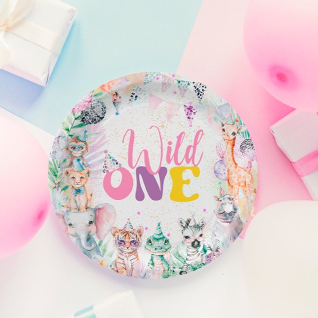 Cute Animals Safari Wild One Birthday Party Paper Plate (Creator Uploaded)