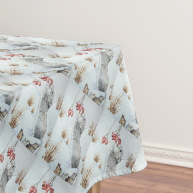 Cute animals snow scene for christmas tablecloth (In Situ)