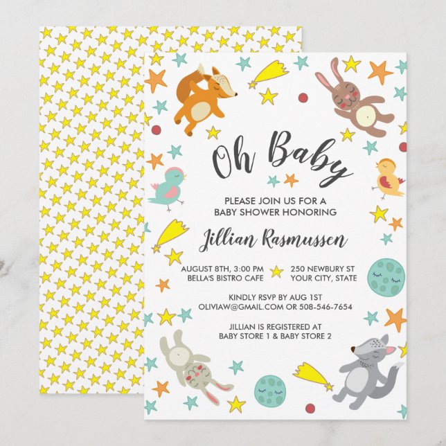 Cute Animals Star and Moon Baby Shower Invitation (Front/Back)