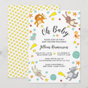 Cute Animals Star and Moon Baby Shower Invitation