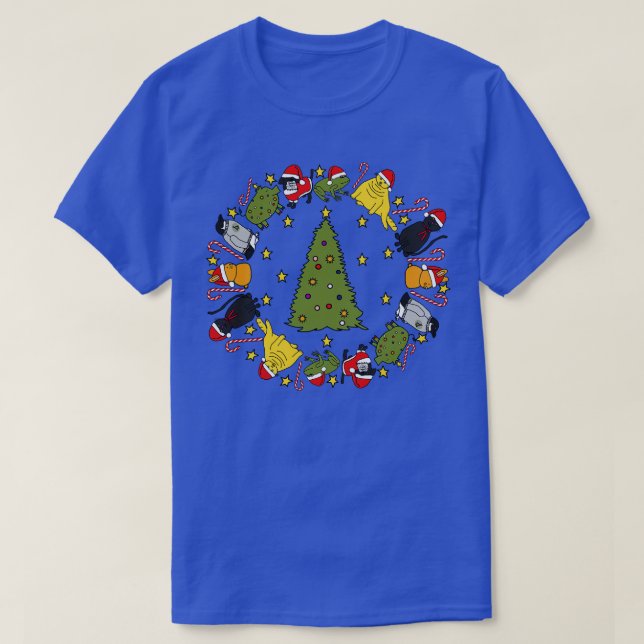 Cute Animals Stars Candy Canes Around the Christma T-Shirt (Design Front)