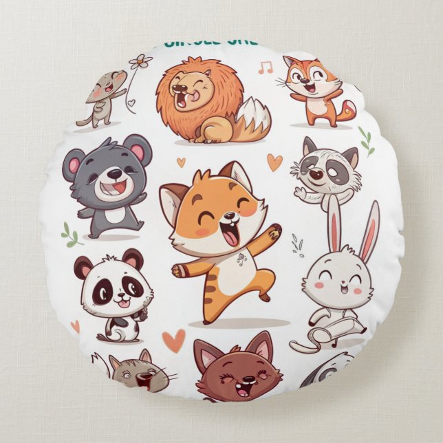  Cute Animals Sticker Sheet Adorable CSticker Round Cushion (Front)